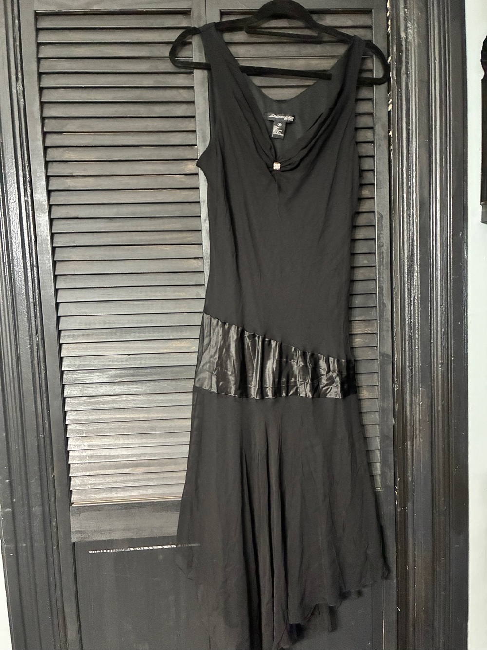 jonathan martin Black Sleeveless Asymmetrical Hem Dress with Satin Waist Band